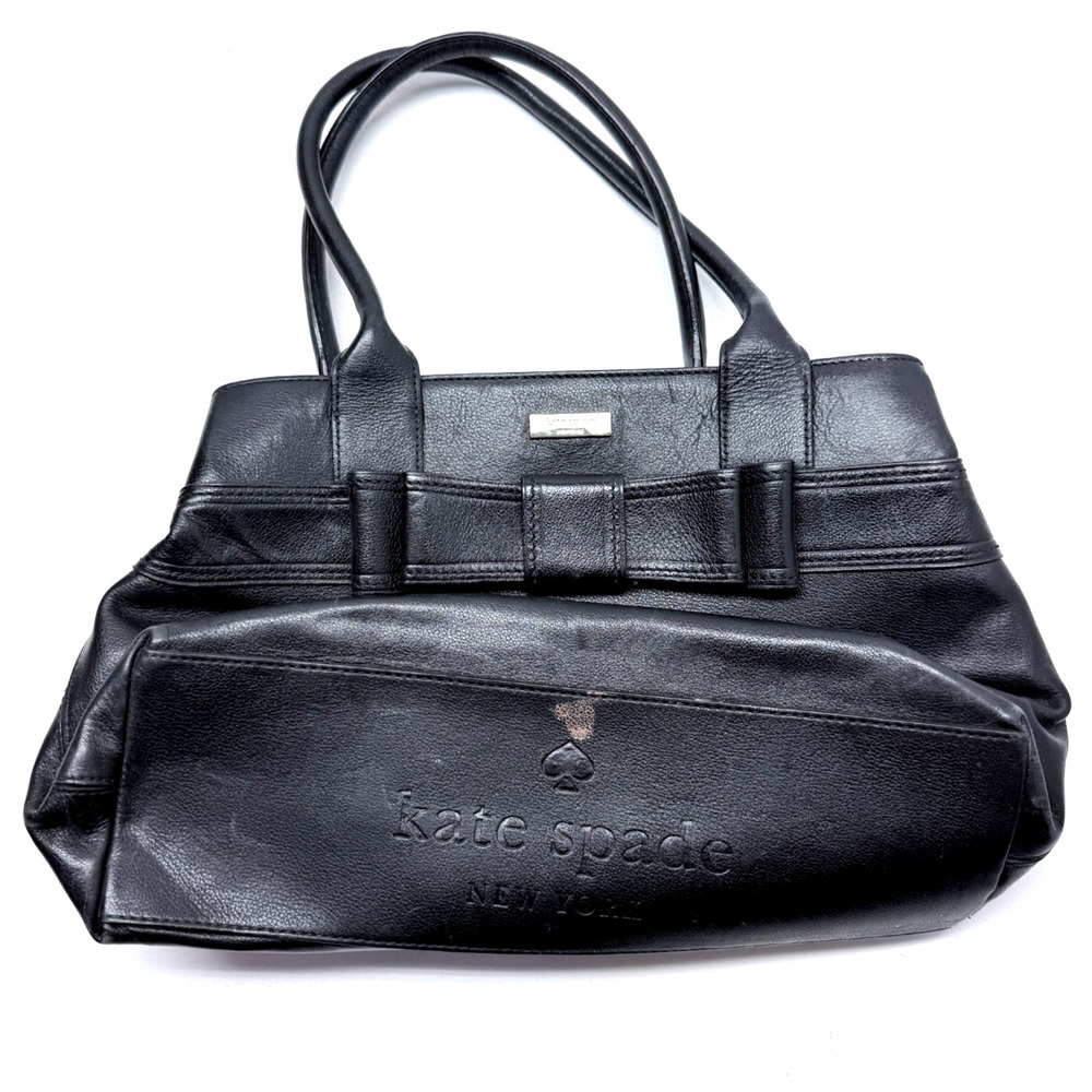 Kate Spade Quinn Villabella Avenue Bag Black Leather Bow Purse Pokadot Lining